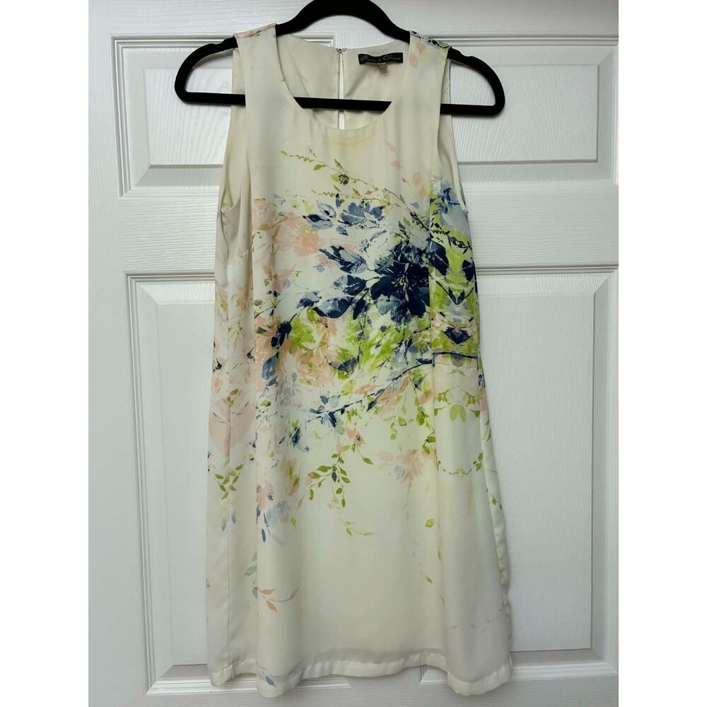 Rose & Olive Women's Size 4 Floral Sleeveless Shift Dress Ivory Blue Green
